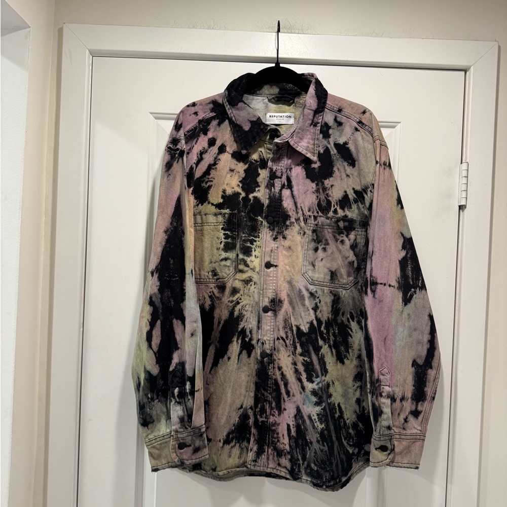 Reputation Studios Black and Purple Tie-Dye Denim Shirt